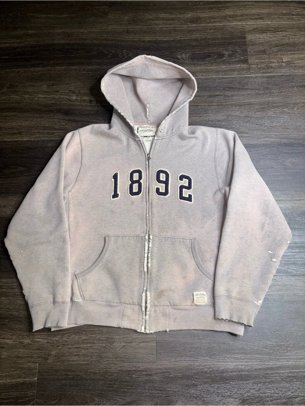 VTG Abercrombie & Fitch Hoodie Mens M Muscle 1892 Embroidered Full Zip Y2K Gray